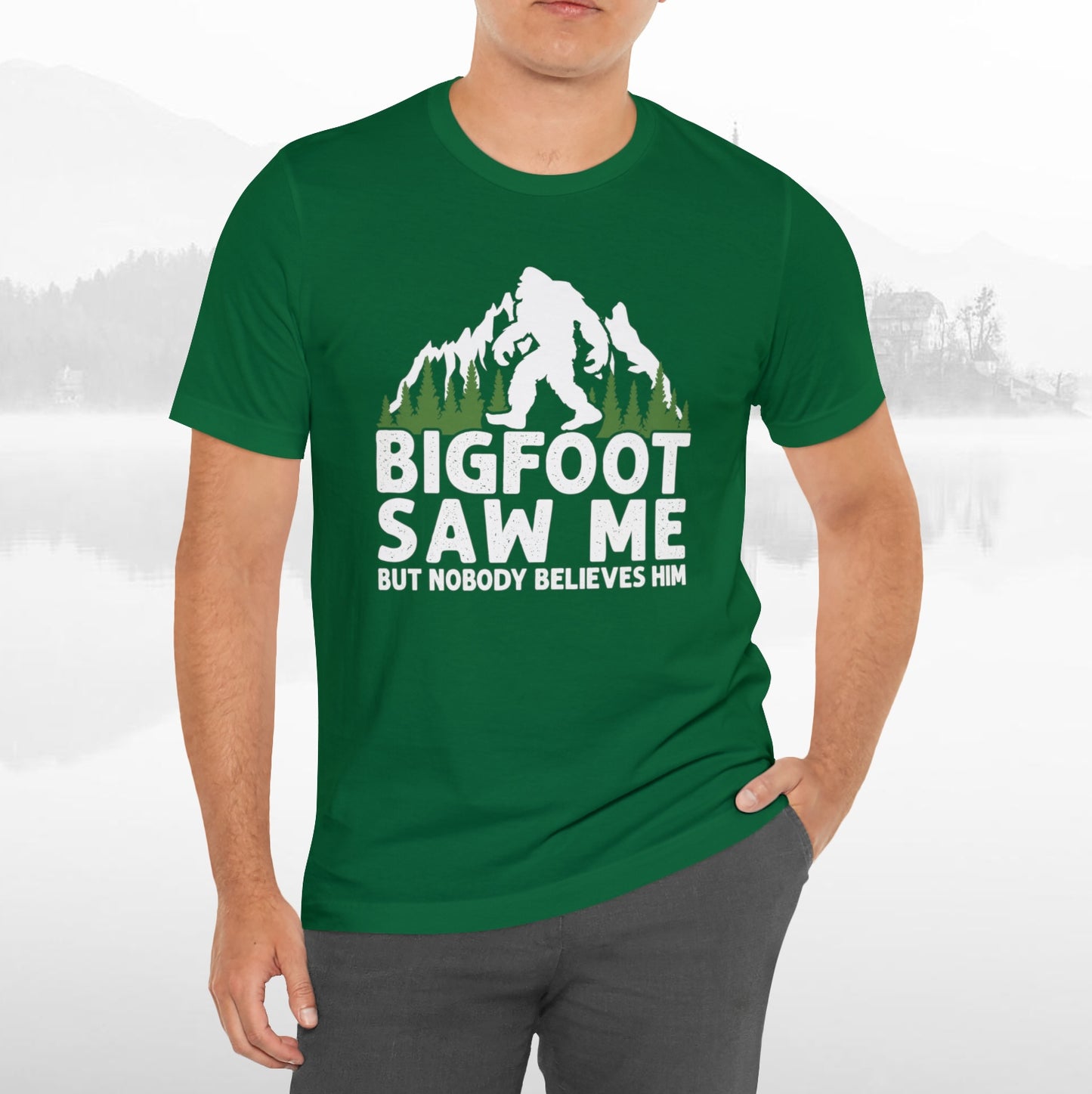 Big Foot Saw Me Funny Outdoors T-Shirt Unisex Jersey Short Sleeve Tee