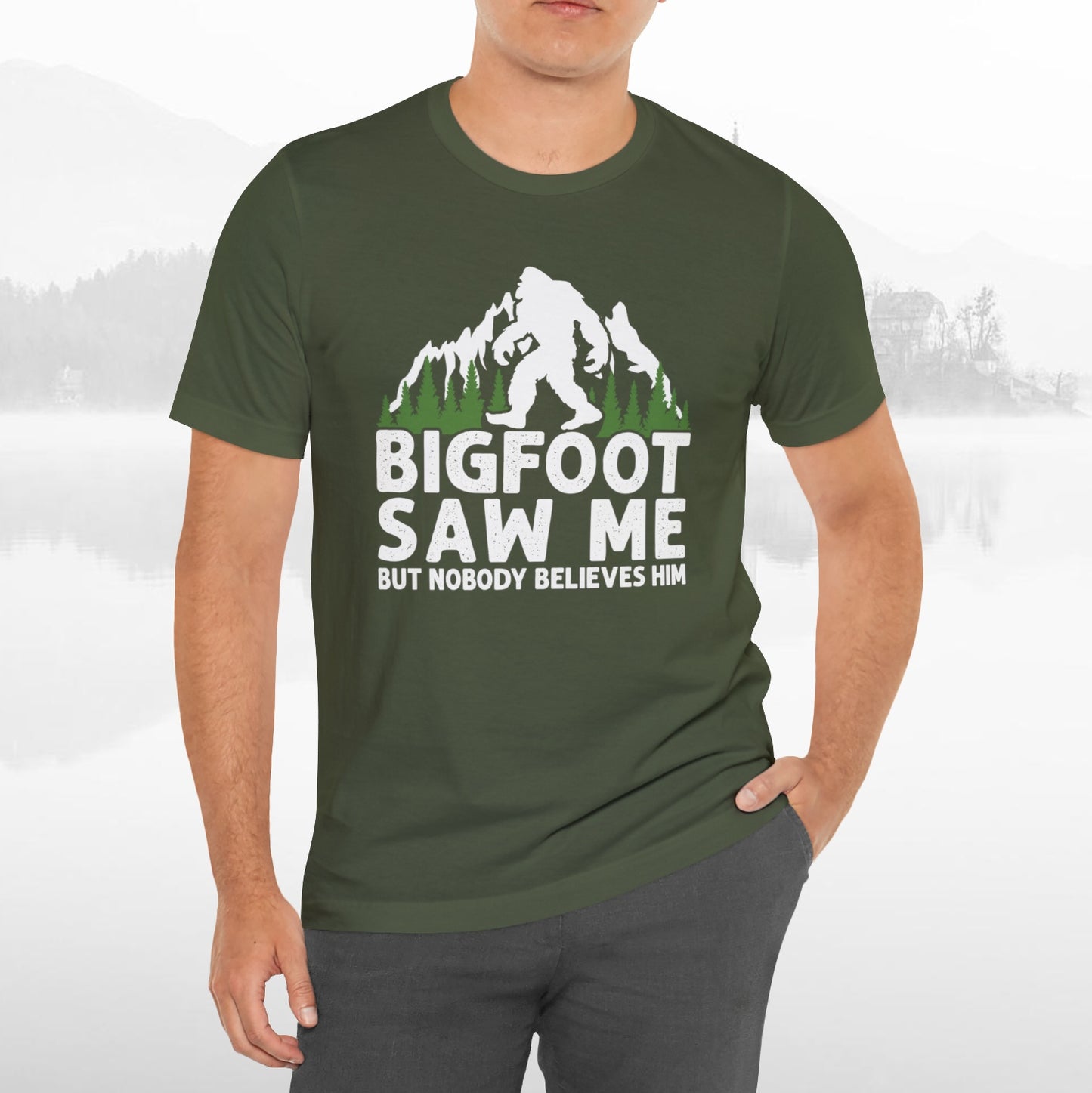 Big Foot Saw Me Funny Outdoors T-Shirt Unisex Jersey Short Sleeve Tee