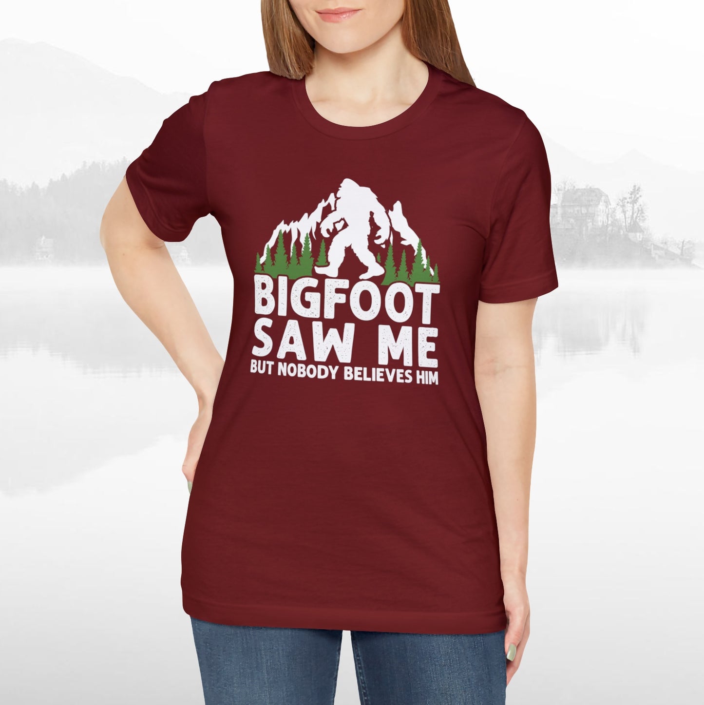 Big Foot Saw Me Funny Outdoors T-Shirt Unisex Jersey Short Sleeve Tee