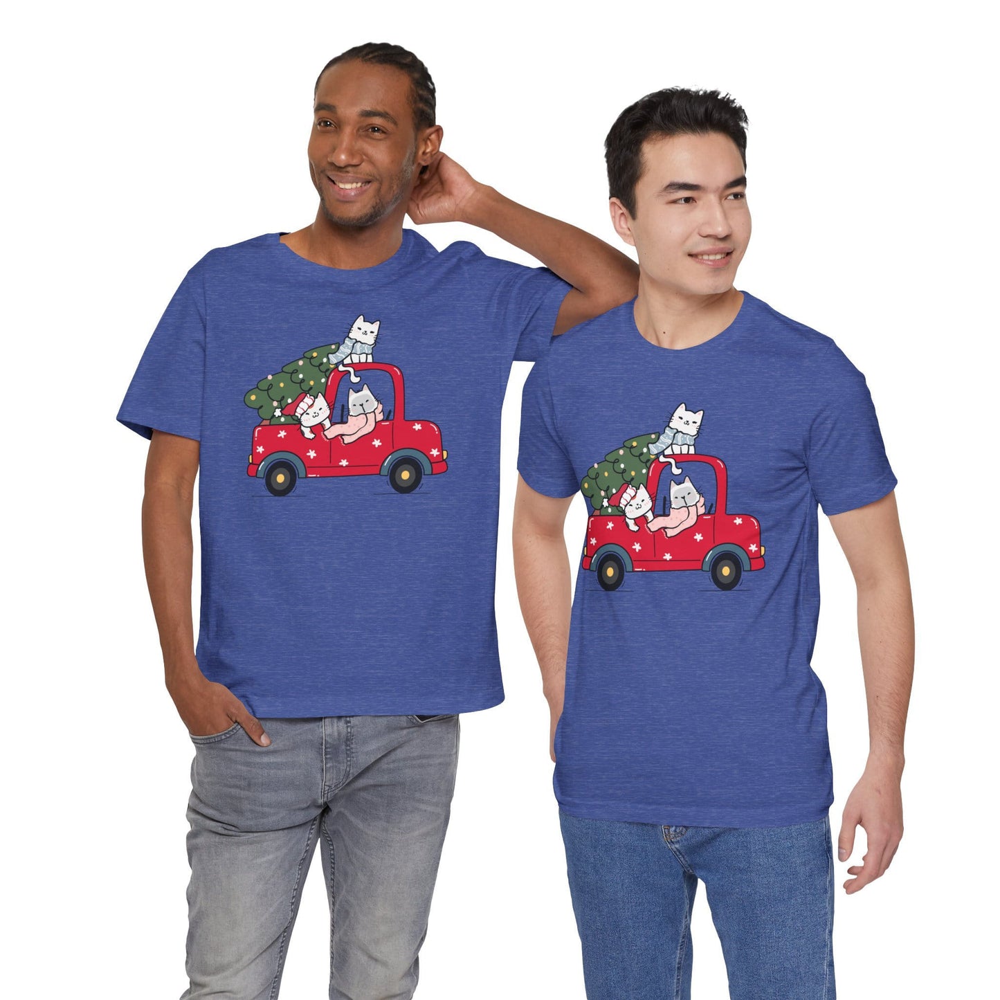 Christmas Tree Cats In Red Pickup Truck Funny Unisex T-Shirt