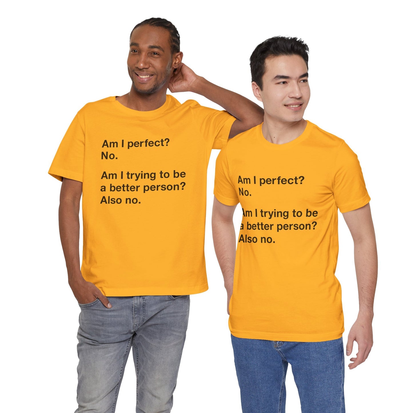 Am I Perfect No, Am I Trying To Be A Better Person? Also No. Funny Quote Unisex T-Shirt