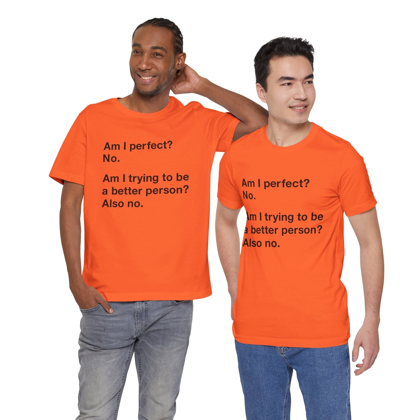 Am I Perfect No, Am I Trying To Be A Better Person? Also No. Funny Quote Unisex T-Shirt