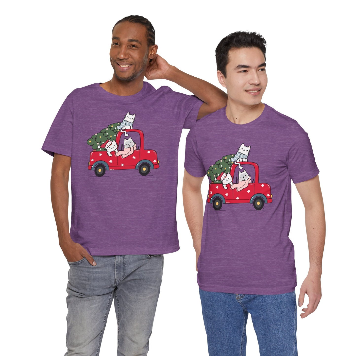 Christmas Tree Cats In Red Pickup Truck Funny Unisex T-Shirt