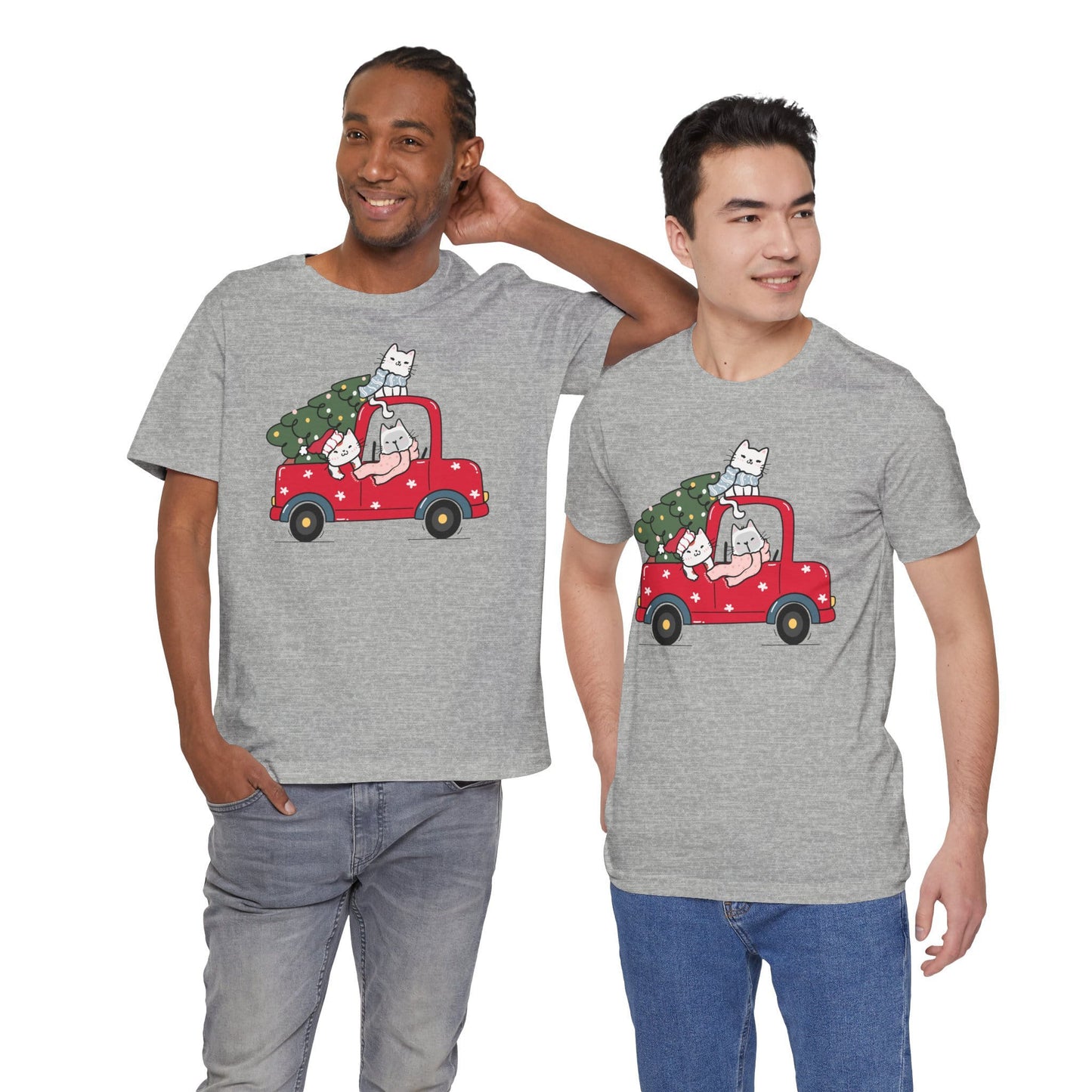 Christmas Tree Cats In Red Pickup Truck Funny Unisex T-Shirt