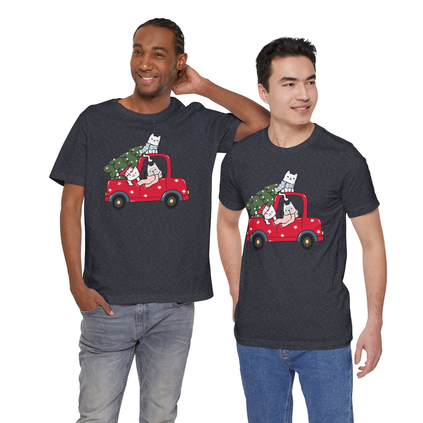 Christmas Tree Cats In Red Pickup Truck Funny Unisex T-Shirt