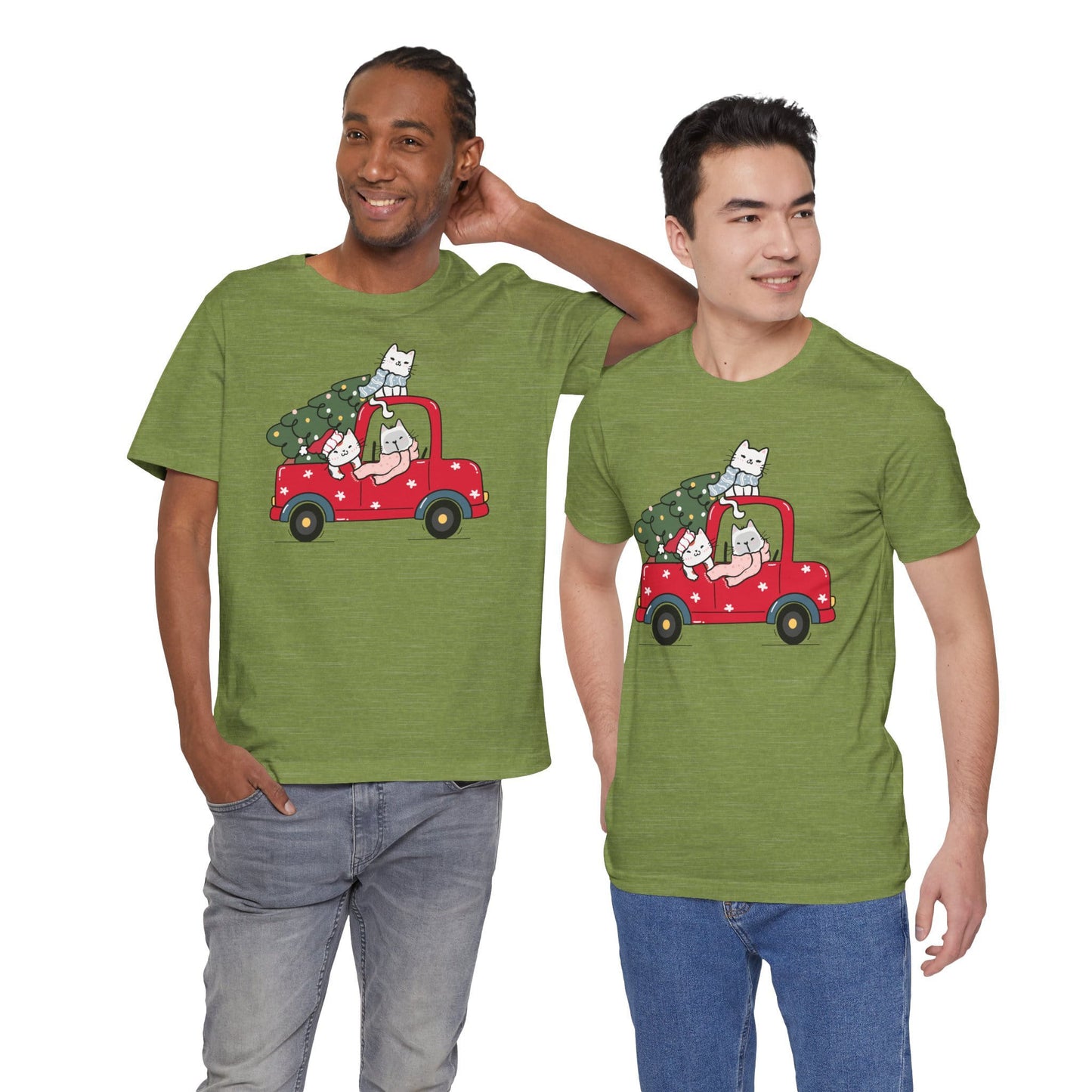 Christmas Tree Cats In Red Pickup Truck Funny Unisex T-Shirt