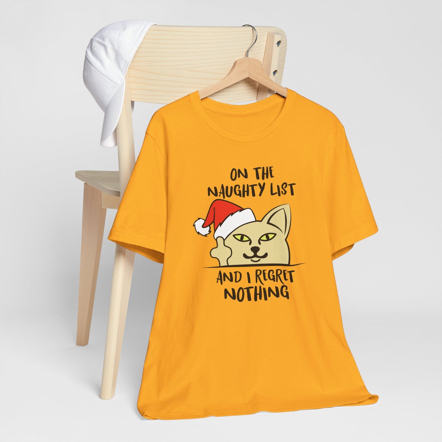 On The Naughty List And I Regret Nothing Funny Cat Christmas Unisex T-Shirt