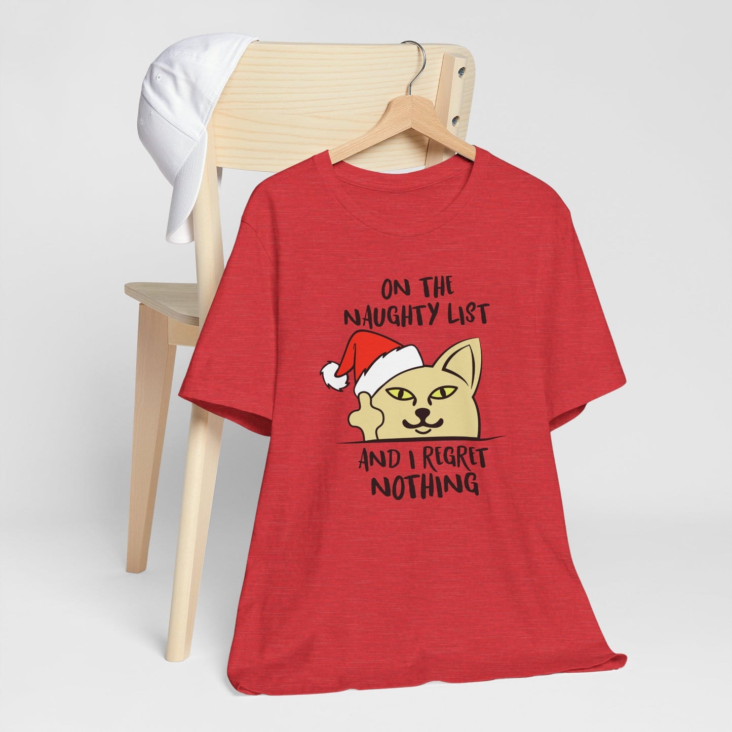 On The Naughty List And I Regret Nothing Funny Cat Christmas Unisex T-Shirt