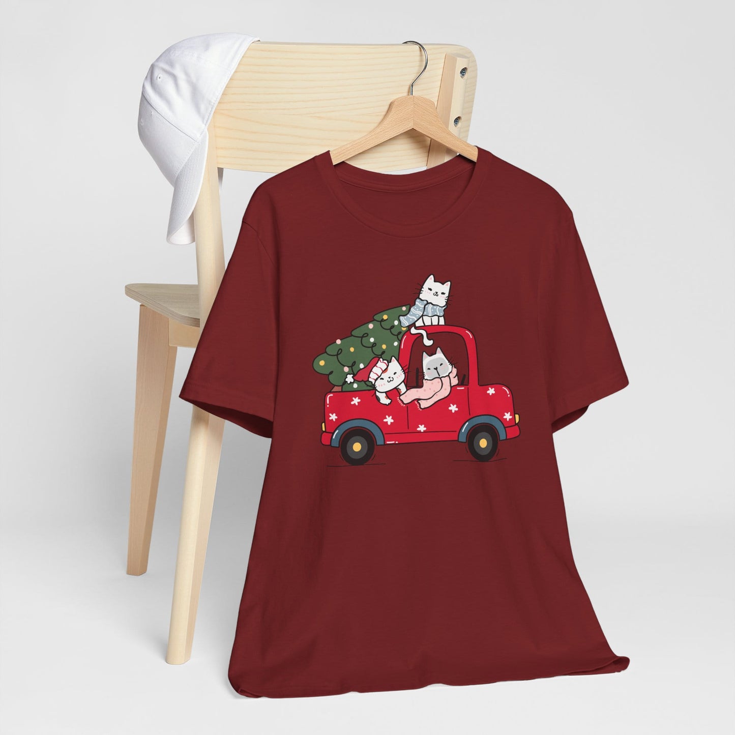 Christmas Tree Cats In Red Pickup Truck Funny Unisex T-Shirt