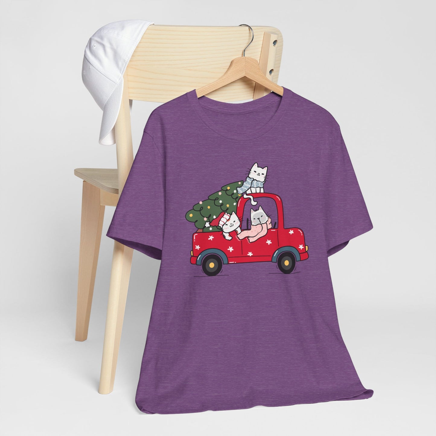 Christmas Tree Cats In Red Pickup Truck Funny Unisex T-Shirt