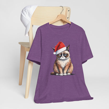 Grumpy Cat Wearing Santa Hat Funny Christmas Unisex T-Shirt
