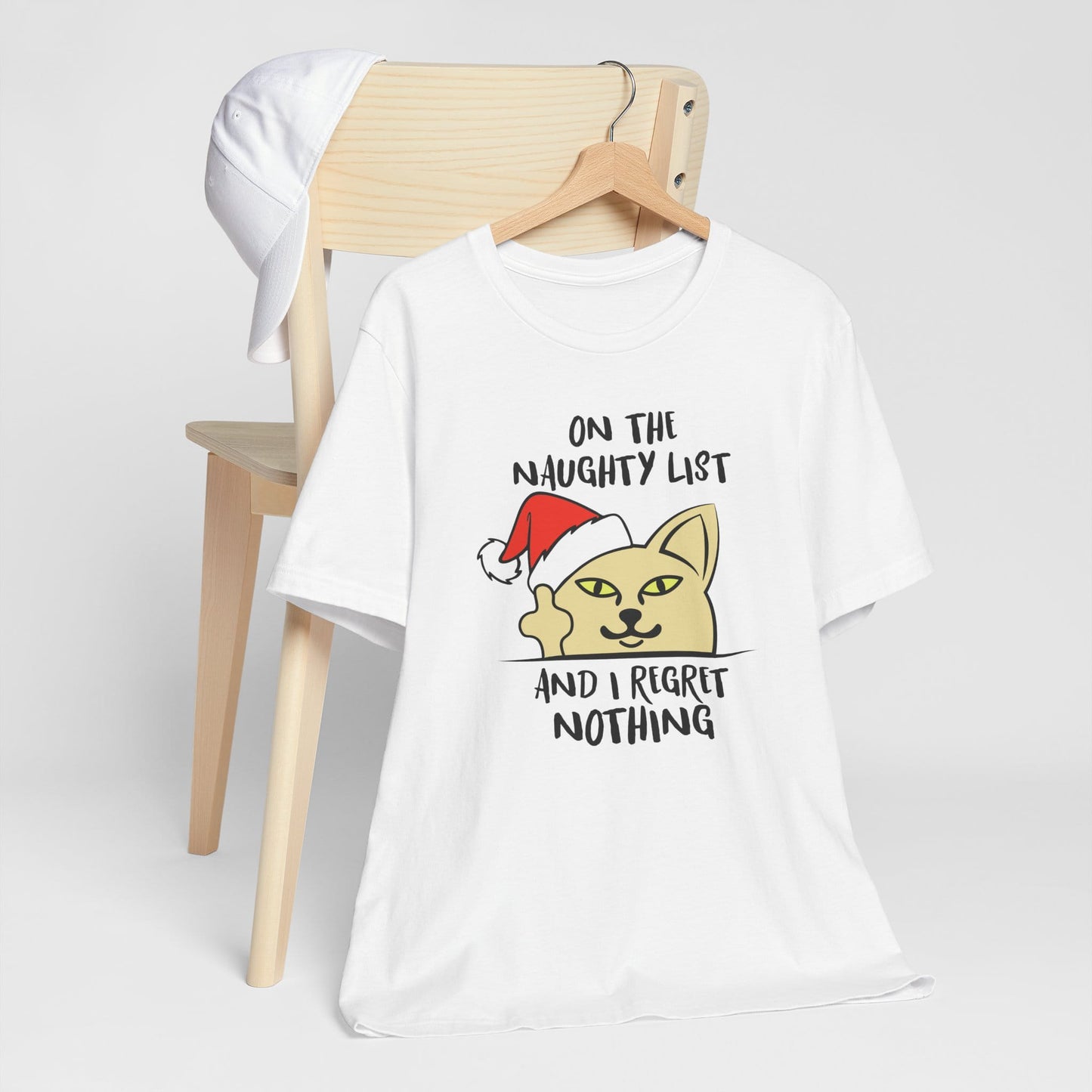 On The Naughty List And I Regret Nothing Funny Cat Christmas Unisex T-Shirt