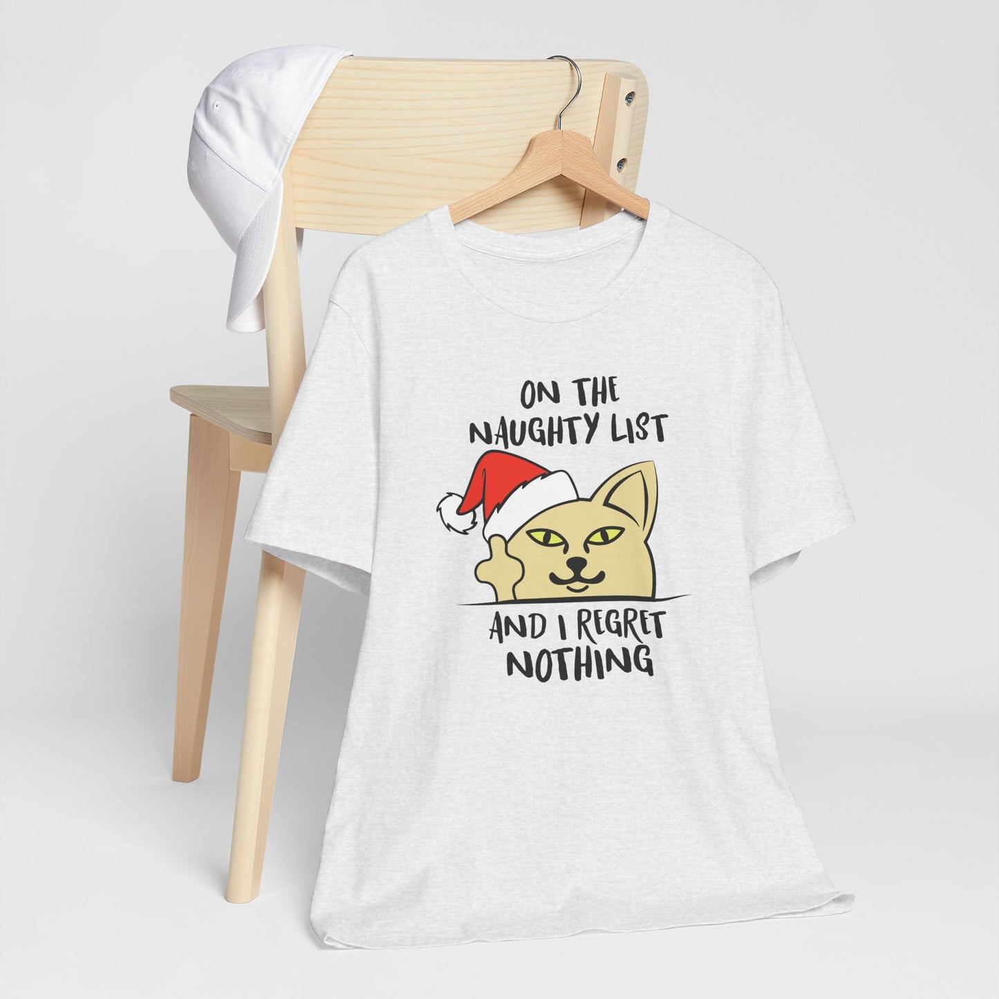 On The Naughty List And I Regret Nothing Funny Cat Christmas Unisex T-Shirt