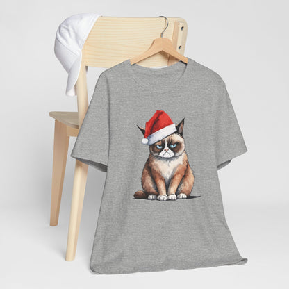 Grumpy Cat Wearing Santa Hat Funny Christmas Unisex T-Shirt