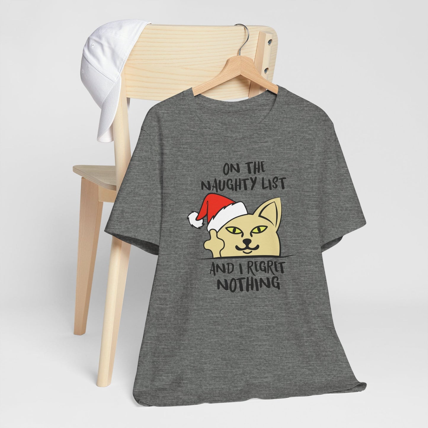 On The Naughty List And I Regret Nothing Funny Cat Christmas Unisex T-Shirt