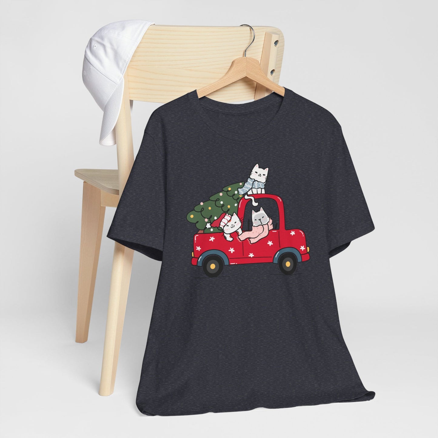Christmas Tree Cats In Red Pickup Truck Funny Unisex T-Shirt