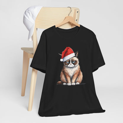 Grumpy Cat Wearing Santa Hat Funny Christmas Unisex T-Shirt