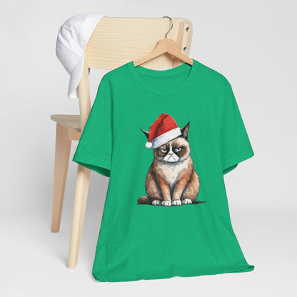 Grumpy Cat Wearing Santa Hat Funny Christmas Unisex T-Shirt