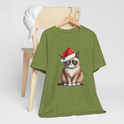 Grumpy Cat Wearing Santa Hat Funny Christmas Unisex T-Shirt