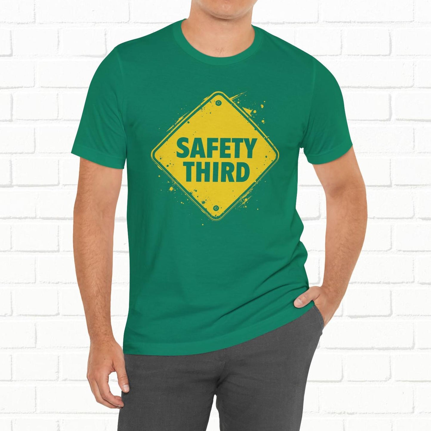 Safety Third Yellow Caution Sign Funny Sarcastic Unisex T-shirt