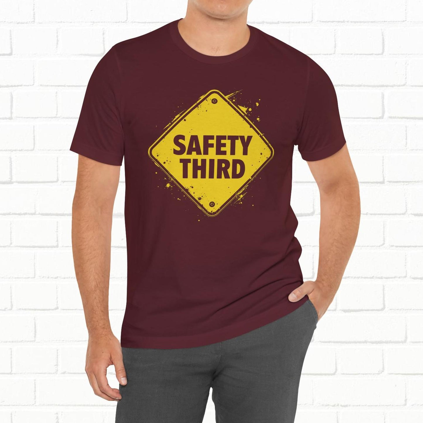 Safety Third Yellow Caution Sign Funny Sarcastic Unisex T-shirt