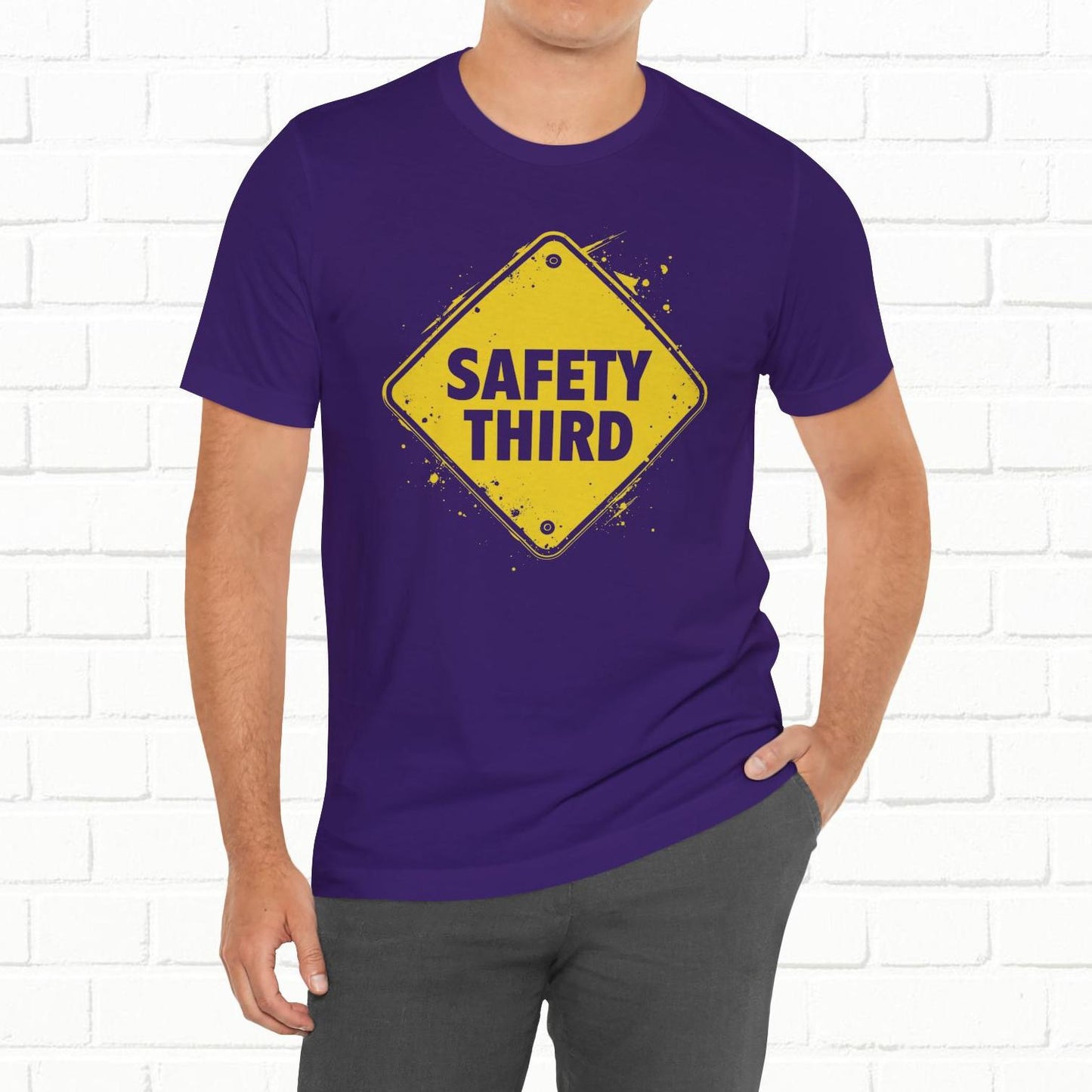 Safety Third Yellow Caution Sign Funny Sarcastic Unisex T-shirt