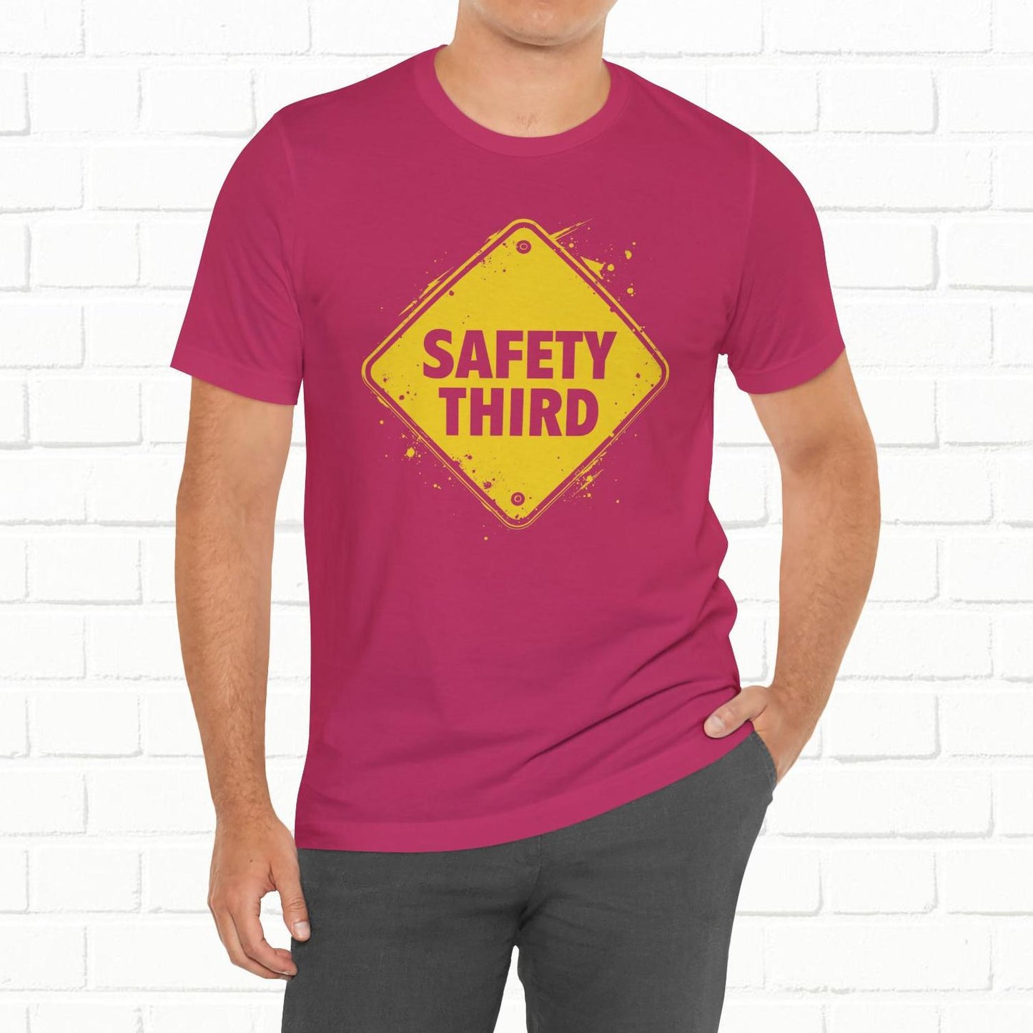Safety Third Yellow Caution Sign Funny Sarcastic Unisex T-shirt
