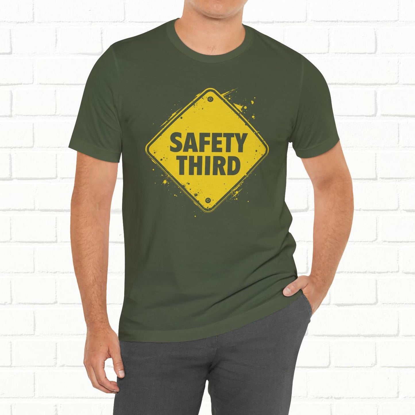 Safety Third Yellow Caution Sign Funny Sarcastic Unisex T-shirt
