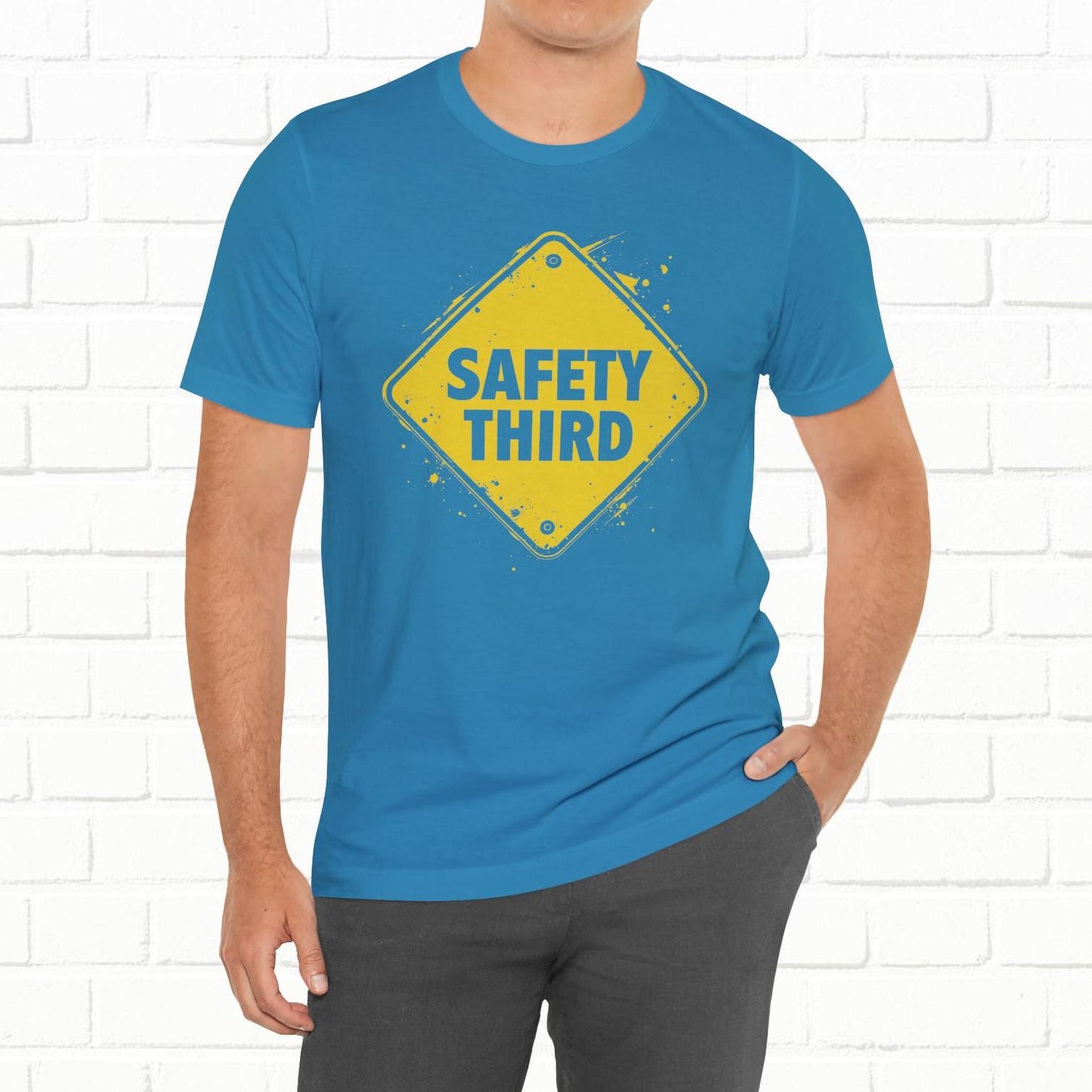 Safety Third Yellow Caution Sign Funny Sarcastic Unisex T-shirt