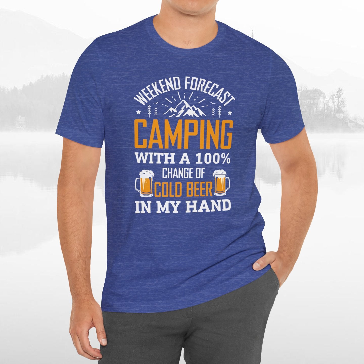 Weekend Forecast Camping With 100% Chance Of Cold Beer In My Hand Funny Camping T-Shirt