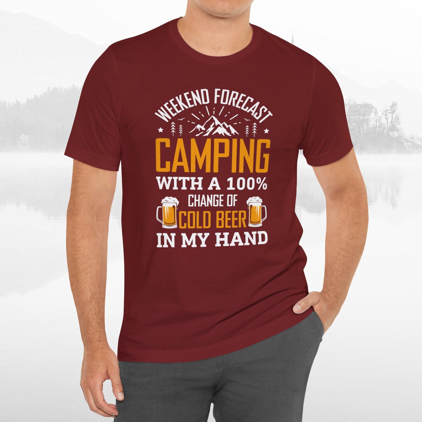 Weekend Forecast Camping With 100% Chance Of Cold Beer In My Hand Funny Camping T-Shirt