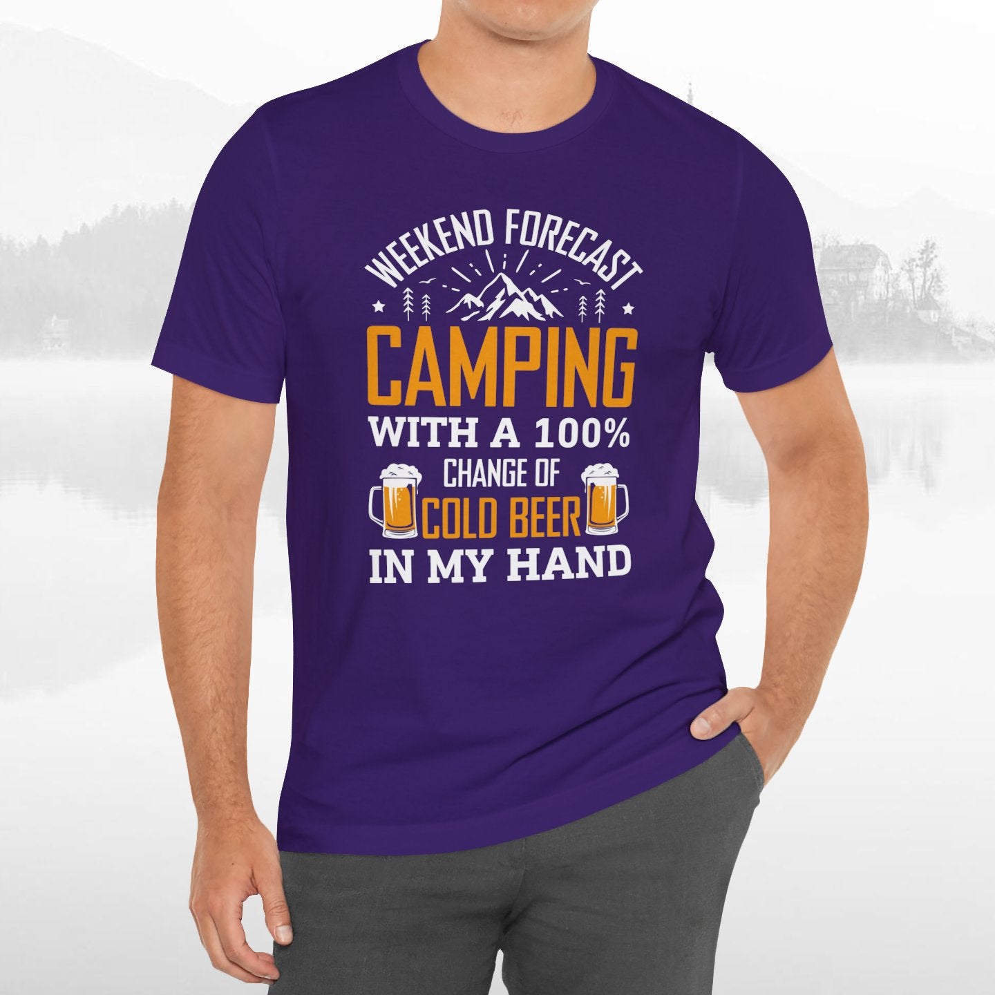 Weekend Forecast Camping With 100% Chance Of Cold Beer In My Hand Funny Camping T-Shirt