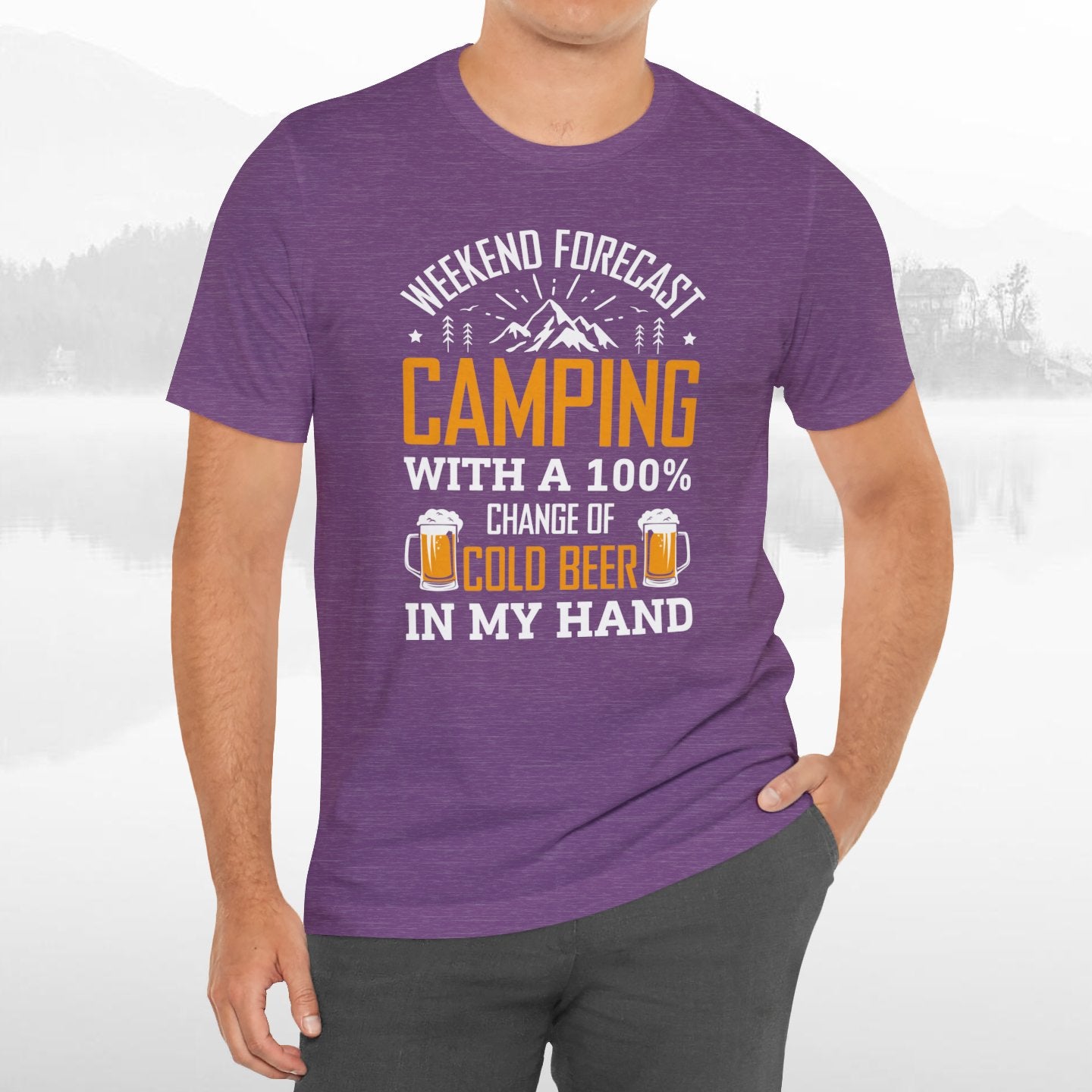 Weekend Forecast Camping With 100% Chance Of Cold Beer In My Hand Funny Camping T-Shirt