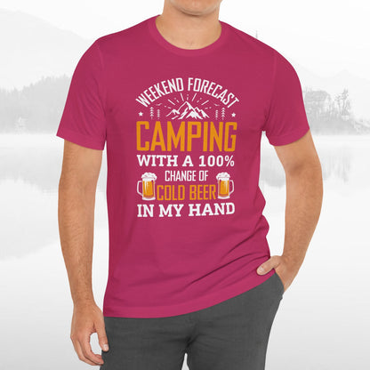 Weekend Forecast Camping With 100% Chance Of Cold Beer In My Hand Funny Camping T-Shirt