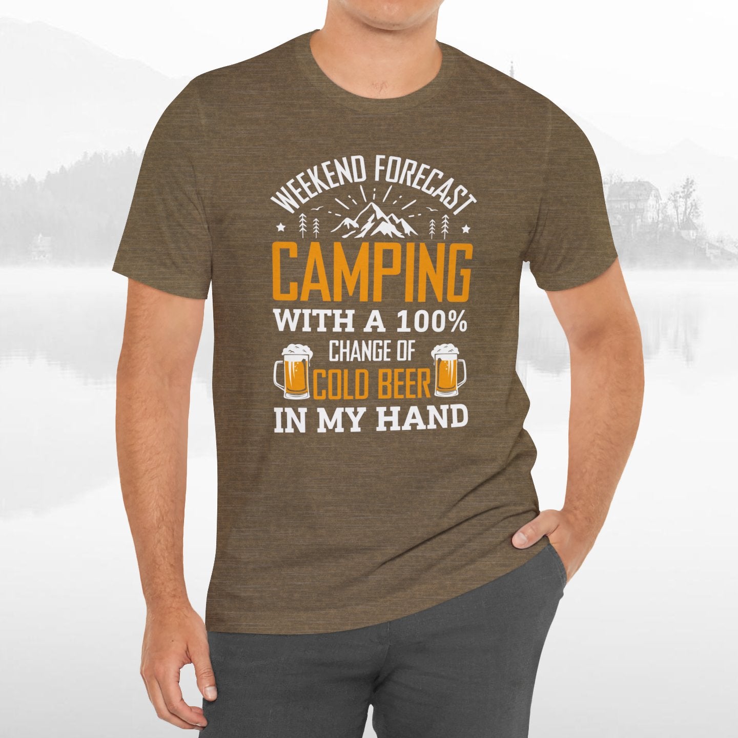 Weekend Forecast Camping With 100% Chance Of Cold Beer In My Hand Funny Camping T-Shirt