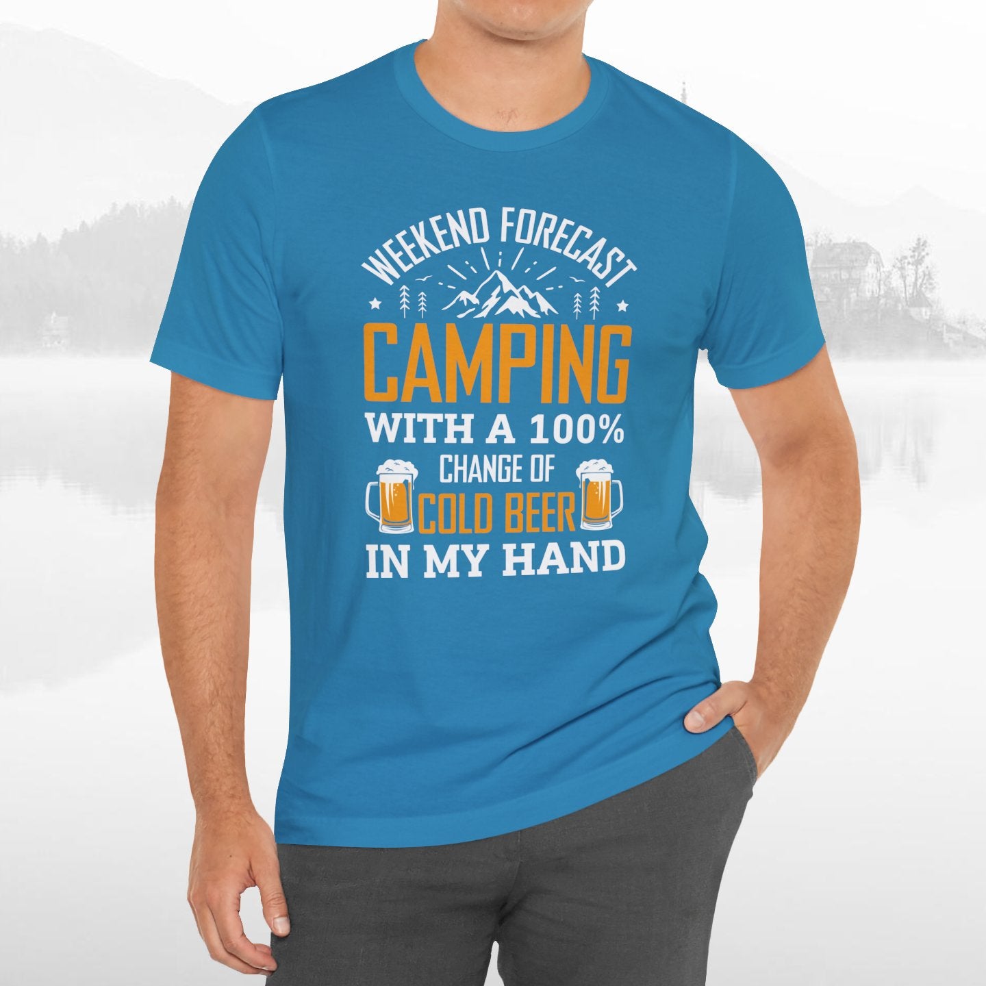 Weekend Forecast Camping With 100% Chance Of Cold Beer In My Hand Funny Camping T-Shirt