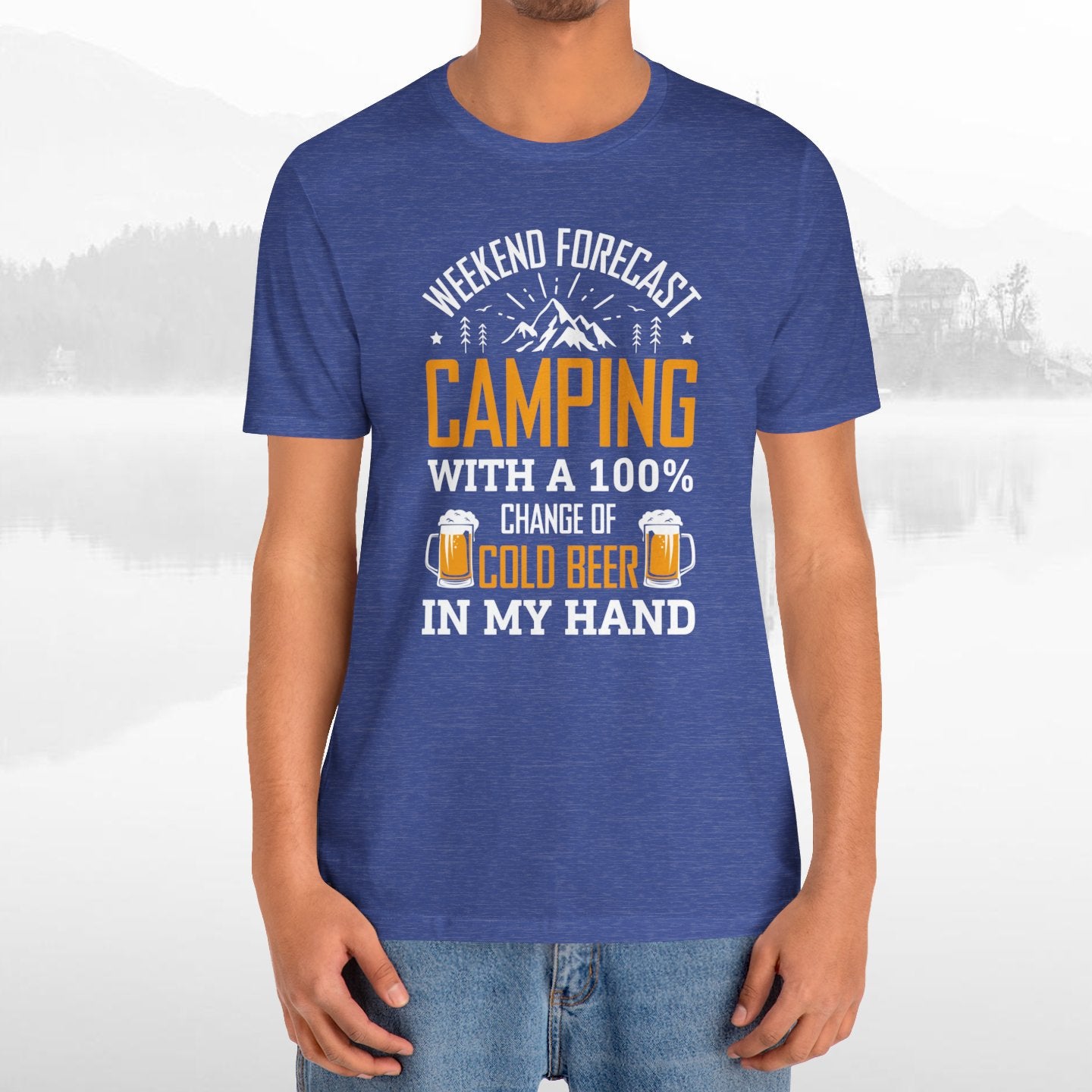 Weekend Forecast Camping With 100% Chance Of Cold Beer In My Hand Funny Camping T-Shirt