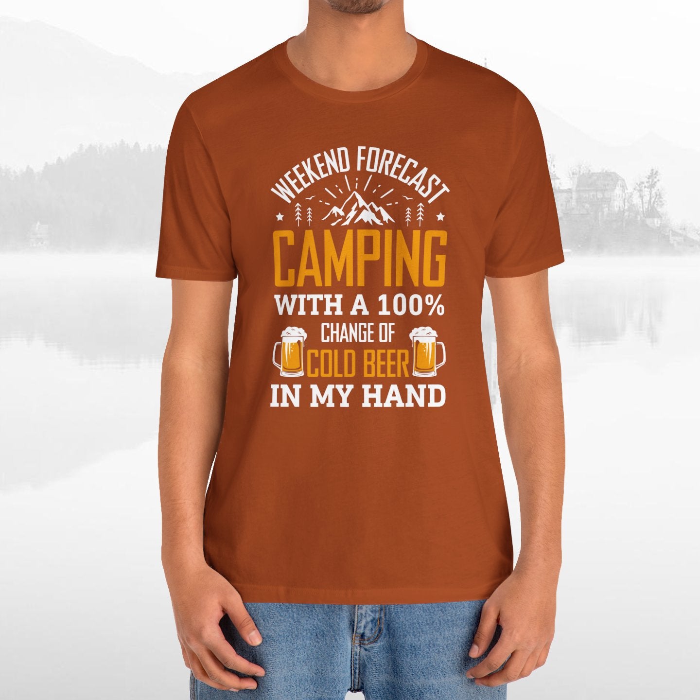 Weekend Forecast Camping With 100% Chance Of Cold Beer In My Hand Funny Camping T-Shirt