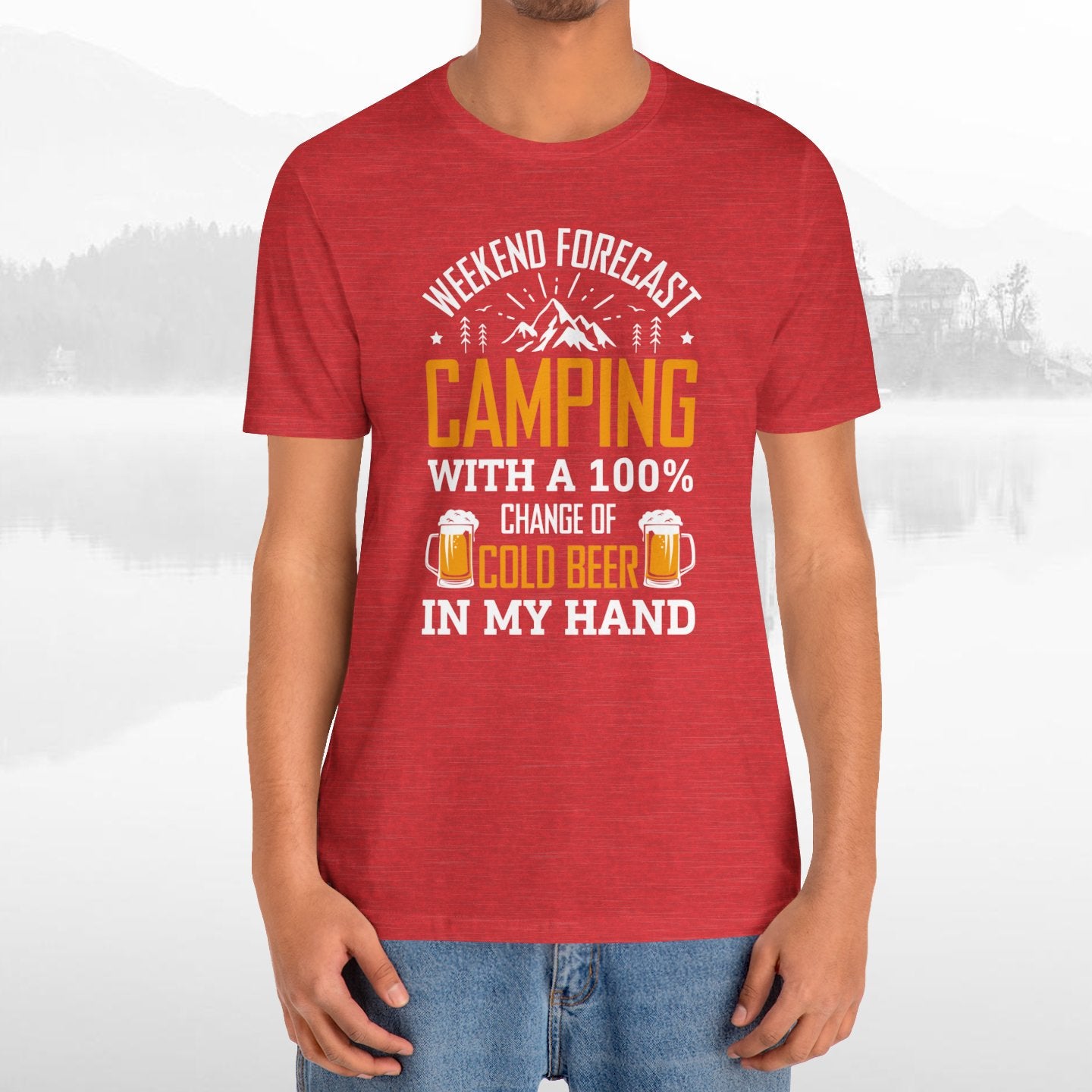 Weekend Forecast Camping With 100% Chance Of Cold Beer In My Hand Funny Camping T-Shirt