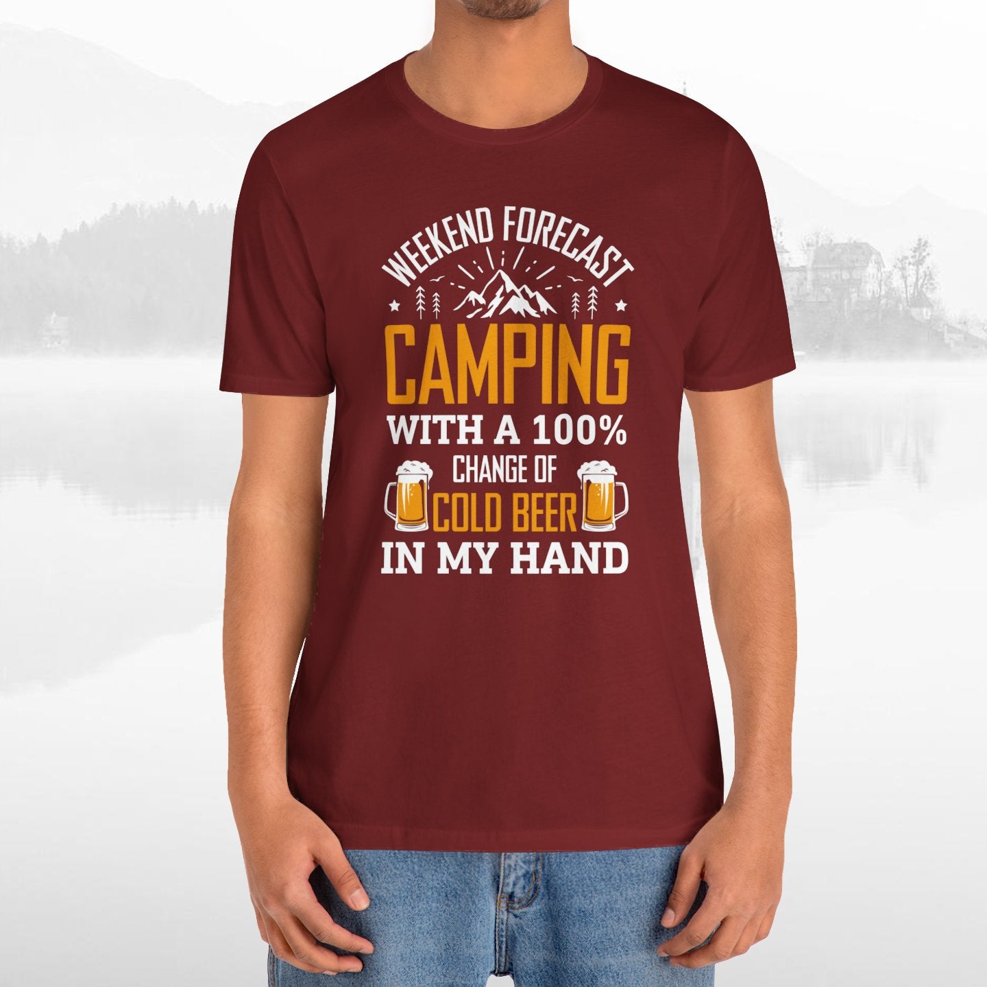 Weekend Forecast Camping With 100% Chance Of Cold Beer In My Hand Funny Camping T-Shirt