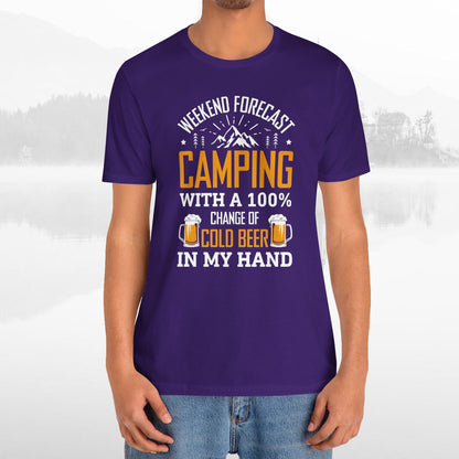 Weekend Forecast Camping With 100% Chance Of Cold Beer In My Hand Funny Camping T-Shirt