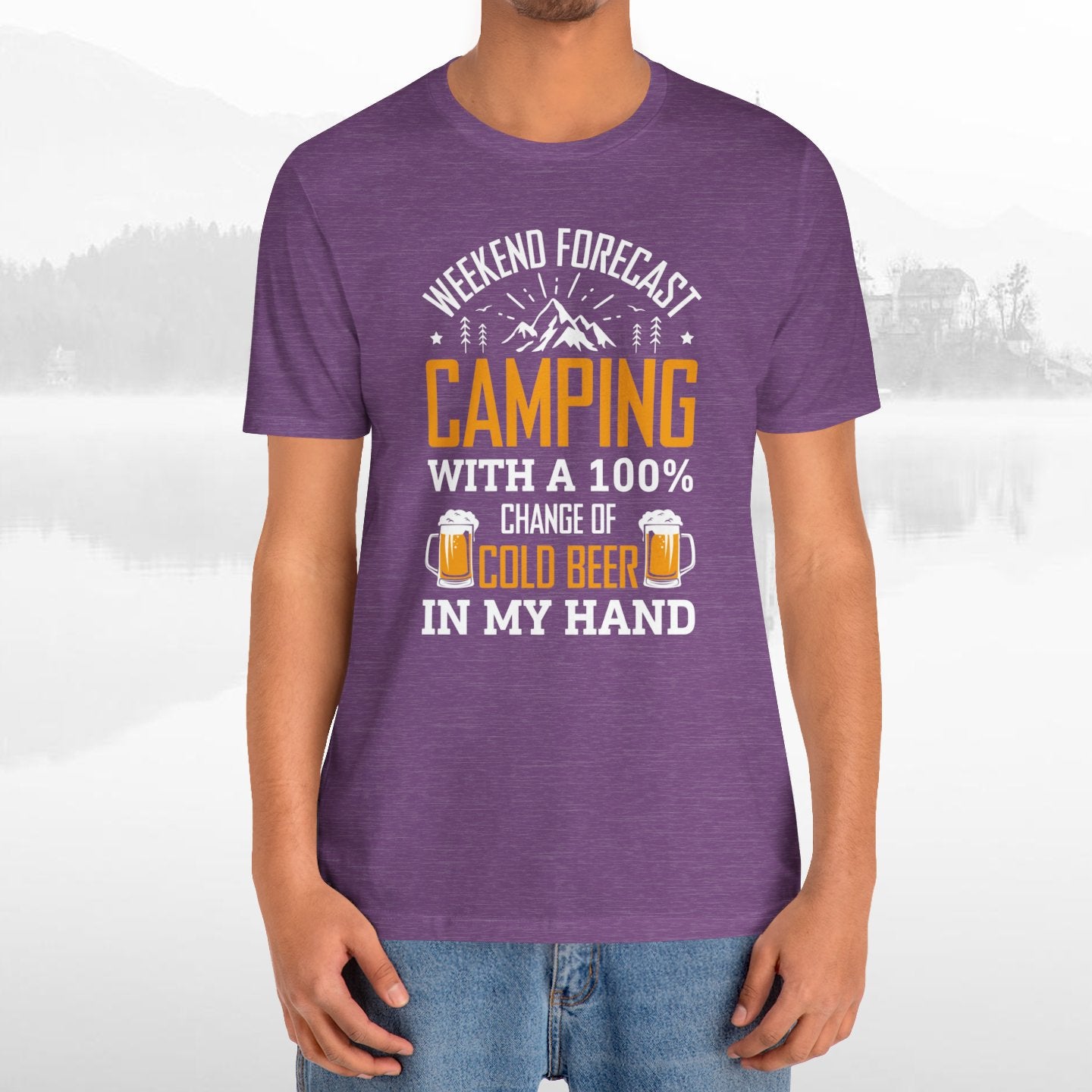 Weekend Forecast Camping With 100% Chance Of Cold Beer In My Hand Funny Camping T-Shirt