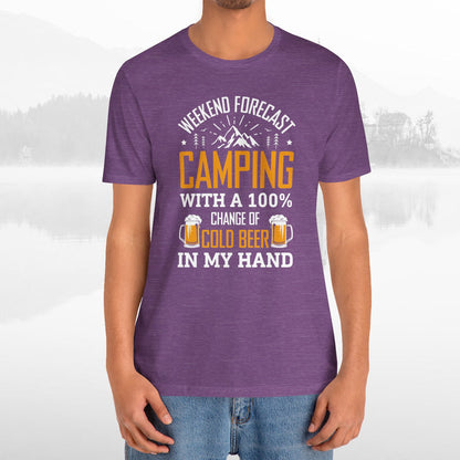 Weekend Forecast Camping With 100% Chance Of Cold Beer In My Hand Funny Camping T-Shirt