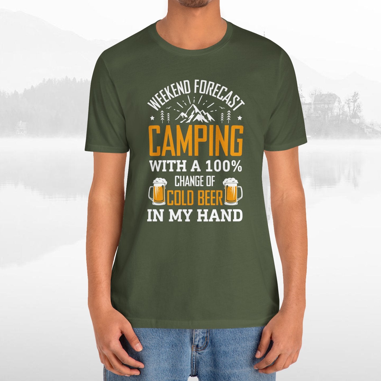 Weekend Forecast Camping With 100% Chance Of Cold Beer In My Hand Funny Camping T-Shirt