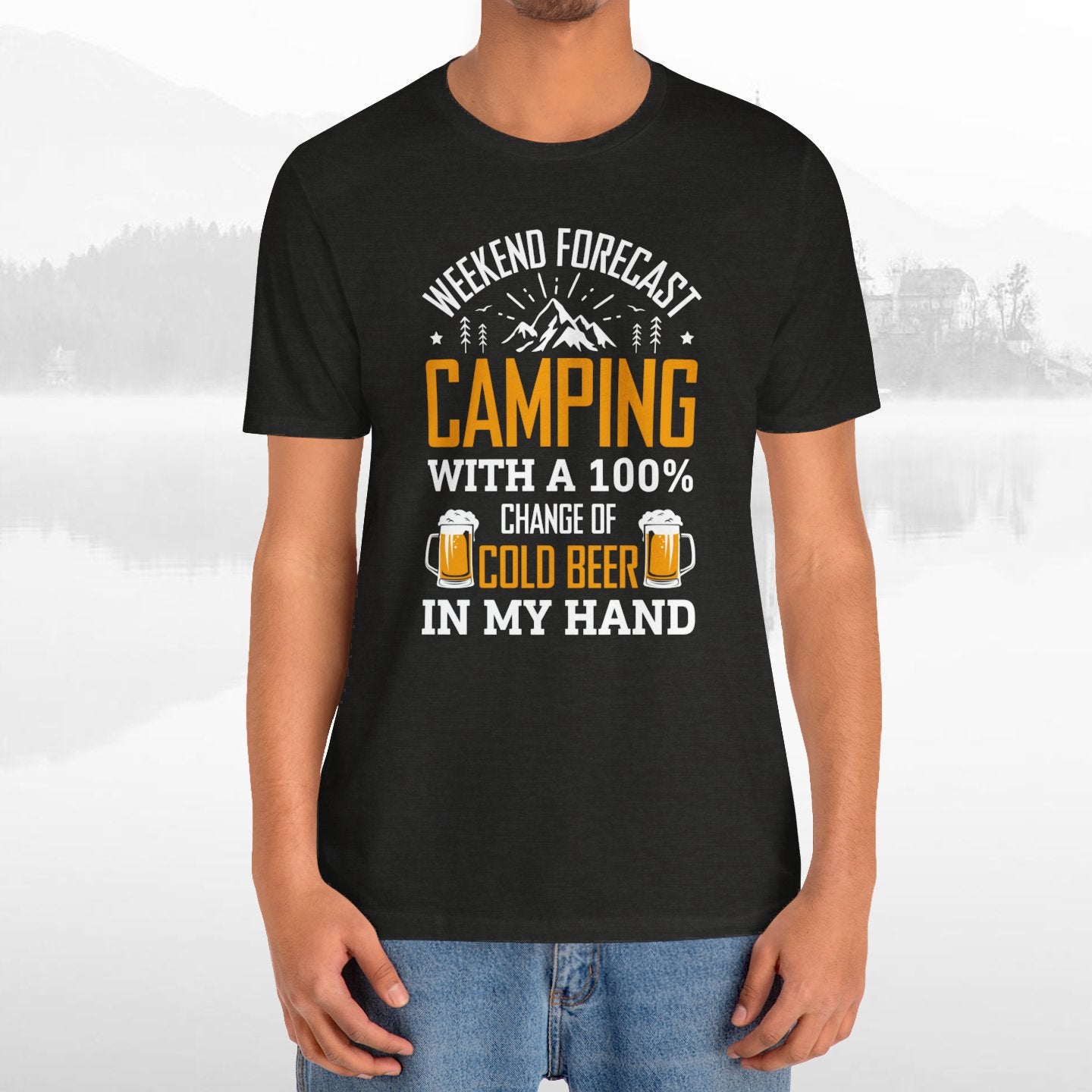 Weekend Forecast Camping With 100% Chance Of Cold Beer In My Hand Funny Camping T-Shirt