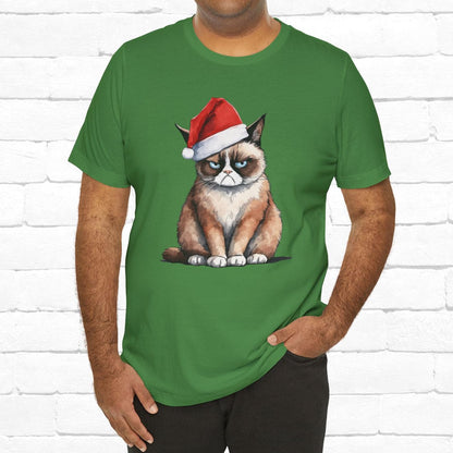 Grumpy Cat Wearing Santa Hat Funny Christmas Unisex T-Shirt