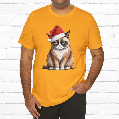 Grumpy Cat Wearing Santa Hat Funny Christmas Unisex T-Shirt