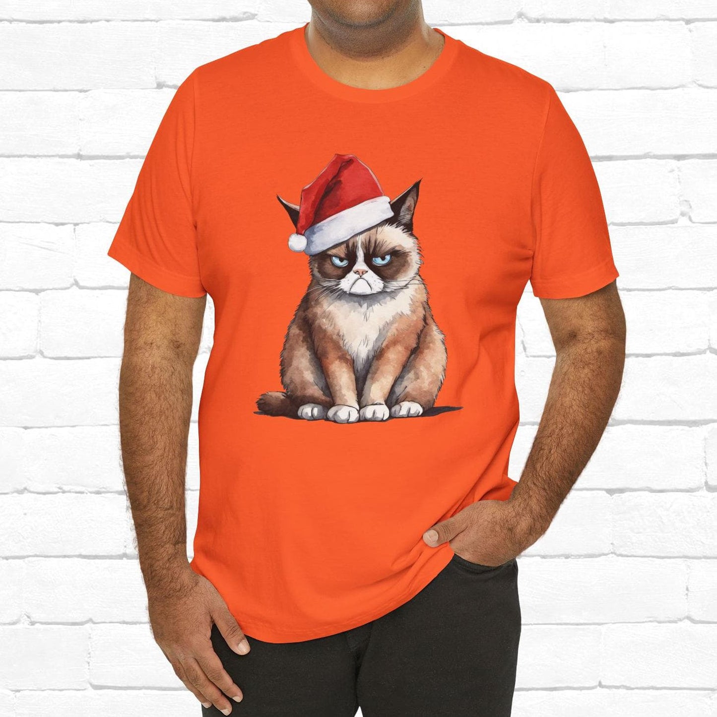 Grumpy Cat Wearing Santa Hat Funny Christmas Unisex T-Shirt