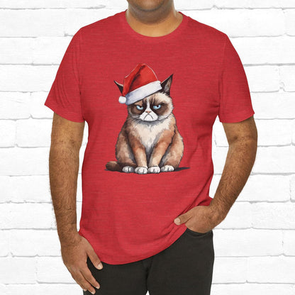 Grumpy Cat Wearing Santa Hat Funny Christmas Unisex T-Shirt