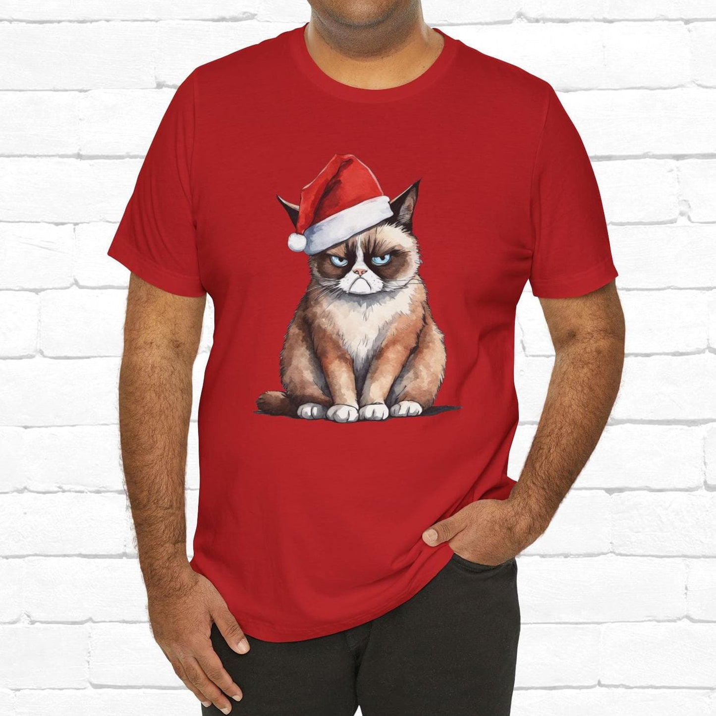 Grumpy Cat Wearing Santa Hat Funny Christmas Unisex T-Shirt